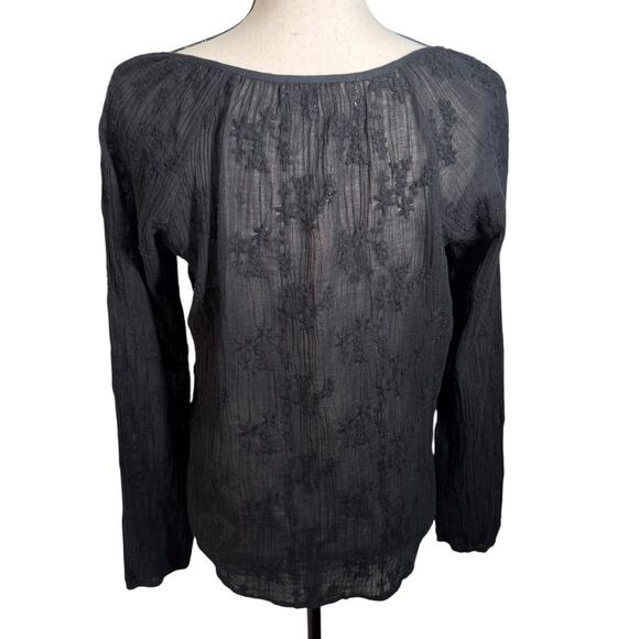 Lovestitch Black Cotton Embroidered Long Sleeve Peasant Top Small Boho Cottage - Picture 4 of 6